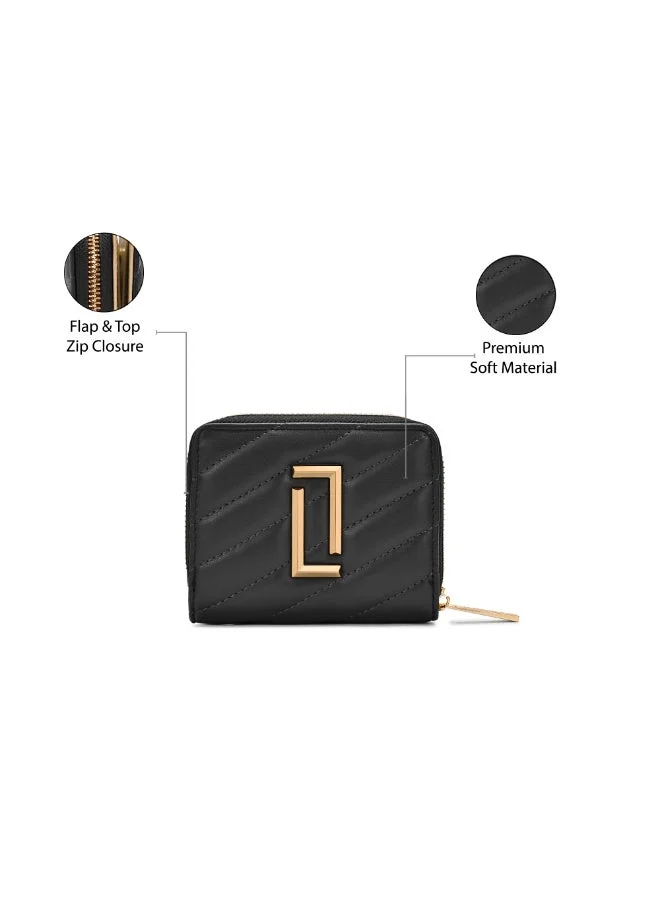 Lavie  Luxe Women's Diagonal Flap25 Small Zip Wallet (Black) for Women | Best Price UAE